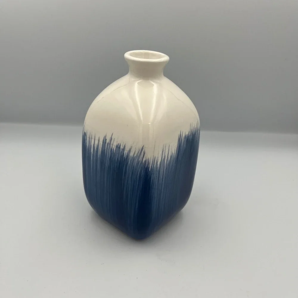 Youngs‎ Inc Vase Ceramic Blue White Abstract Brushstroke Design Home Decor
